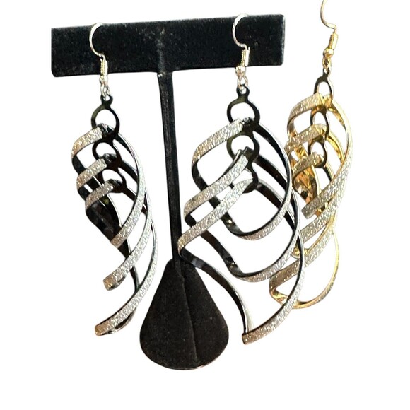 dangle earrings for women 2 pairs black gold tone sparkle 4 inches party - Picture 9 of 16